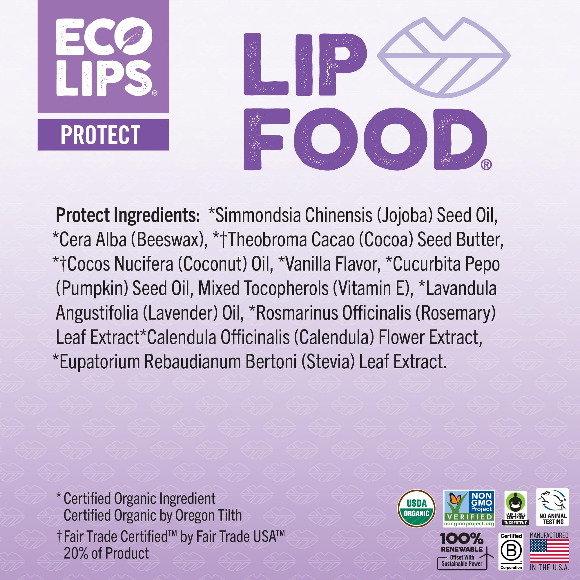 Eco Lips Lip Food cruelty-free packaging emphasizes earth-friendly choices.