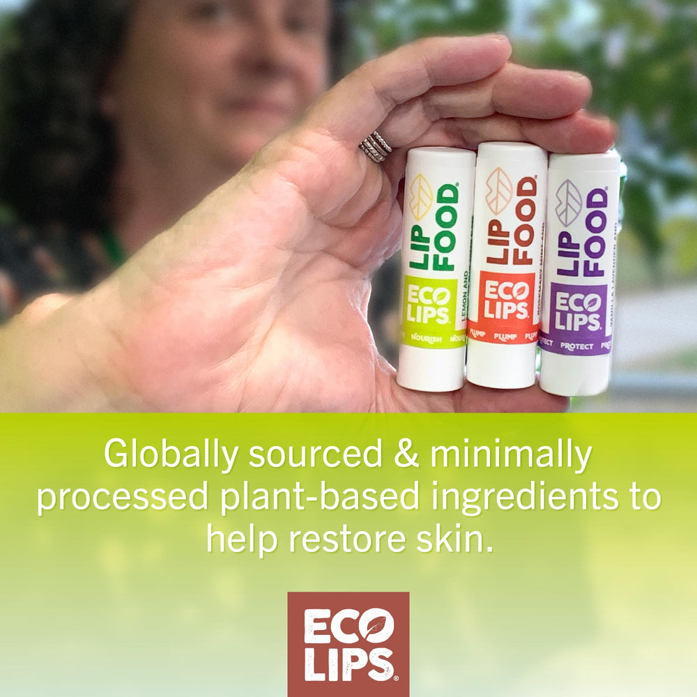 Eco Lips Lip Food packaging made from recycled materials highlights eco-friendly lip care.