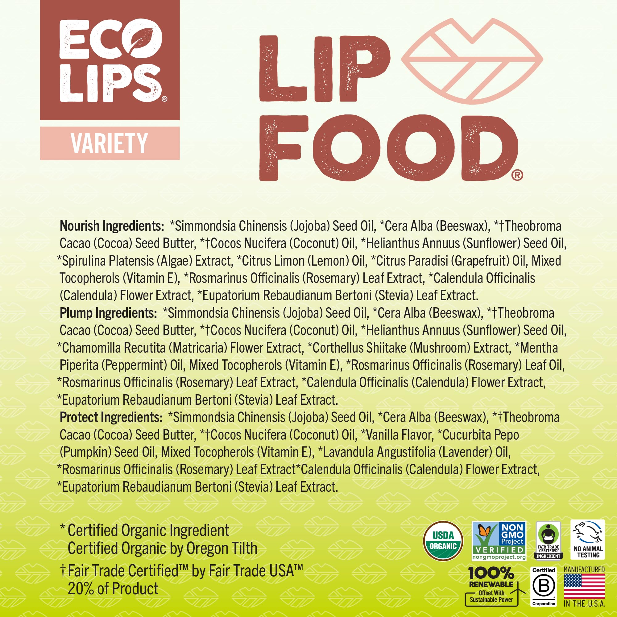 Eco Lips Lip Food spirulina algae delivers nutrient-rich hydration for lips.