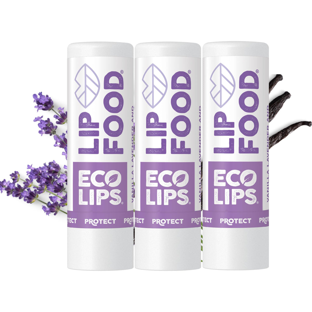 Eco Lips Lip Food tube closeup shows creamy hydration for dry lips.