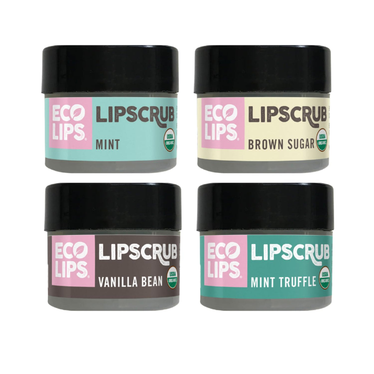Eco Lips Lip Sugar Scrub jar close-up highlighting organic ingredients for gentle exfoliation