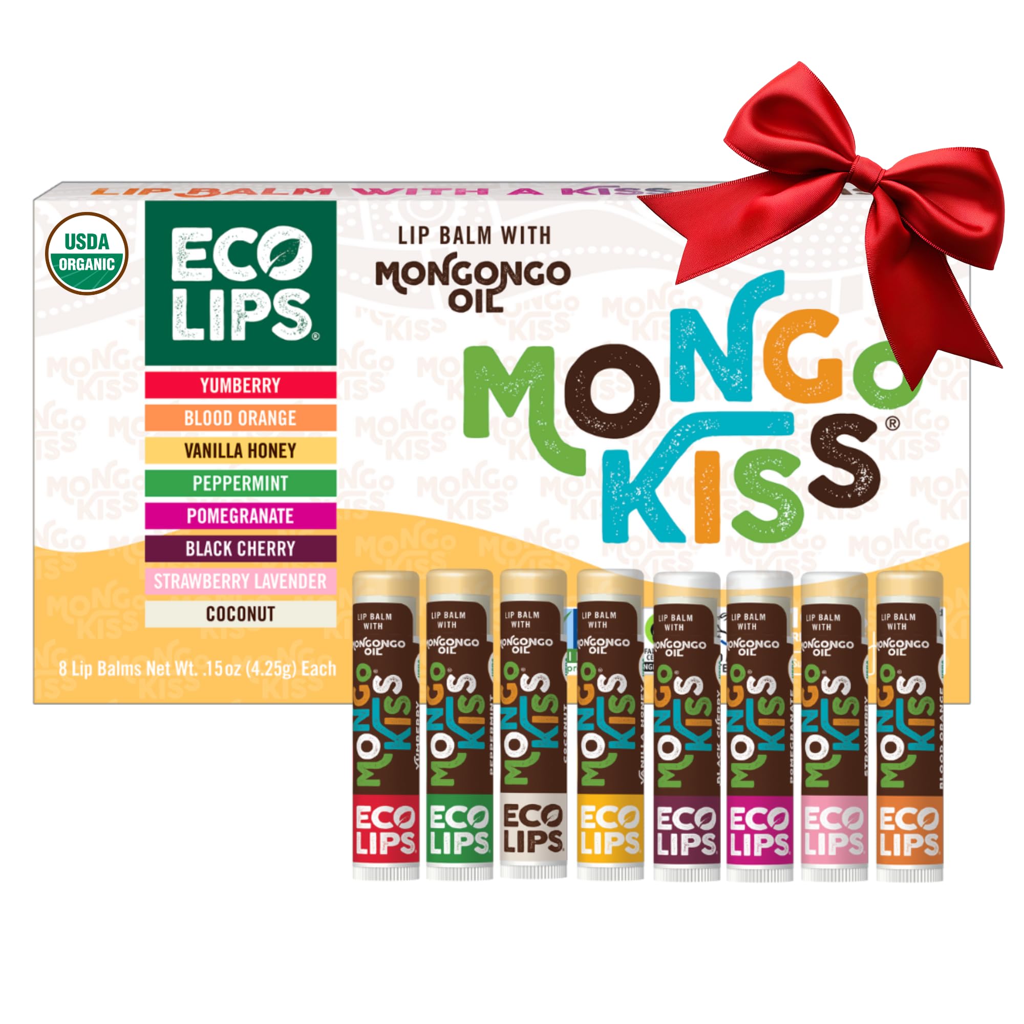 Eco Lips Mongo Kiss 8-pack box gift-ready packaging for moisturized lips