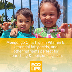 Eco Lips Mongo Kiss oversized tube highlights longer-lasting lip balm for daily moisture.