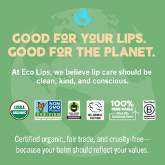 Eco Lips Mongo Kiss post-consumer recycled-material tube emphasizes recycled packaging and responsible manufacturing.
