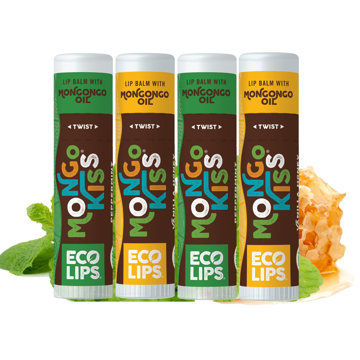 Eco Lips Mongo Kiss tube packaging shows eco-friendly design for sustainable lip care.