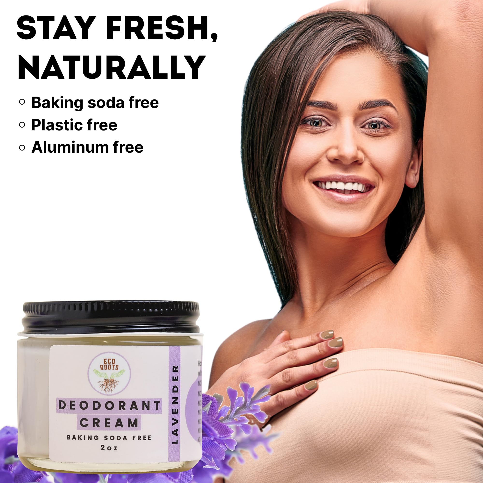 ECO ROOTS baking soda-free deodorant cream texture ideal for sensitive skin