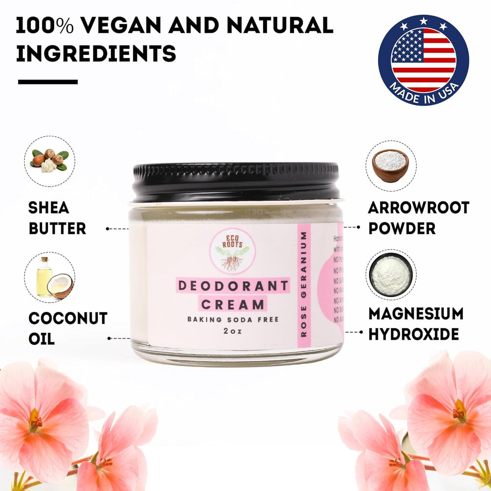 ECO ROOTS baking soda-free deodorant packaging irritation-free formula with balanced pH.