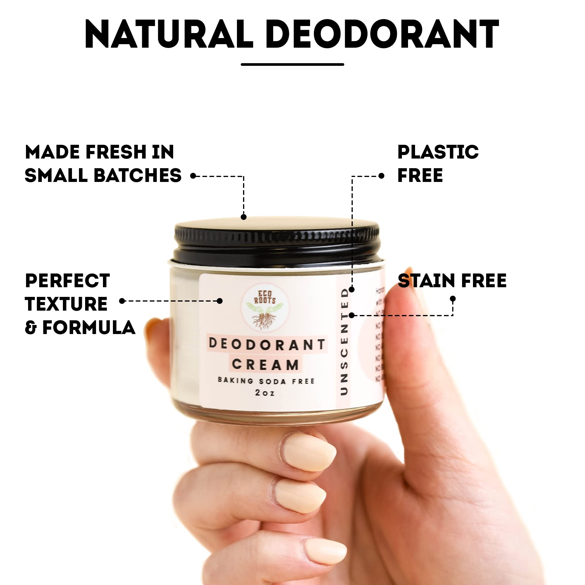ECO ROOTS clean ingredients label shows sulfate- and phthalate-free formula.