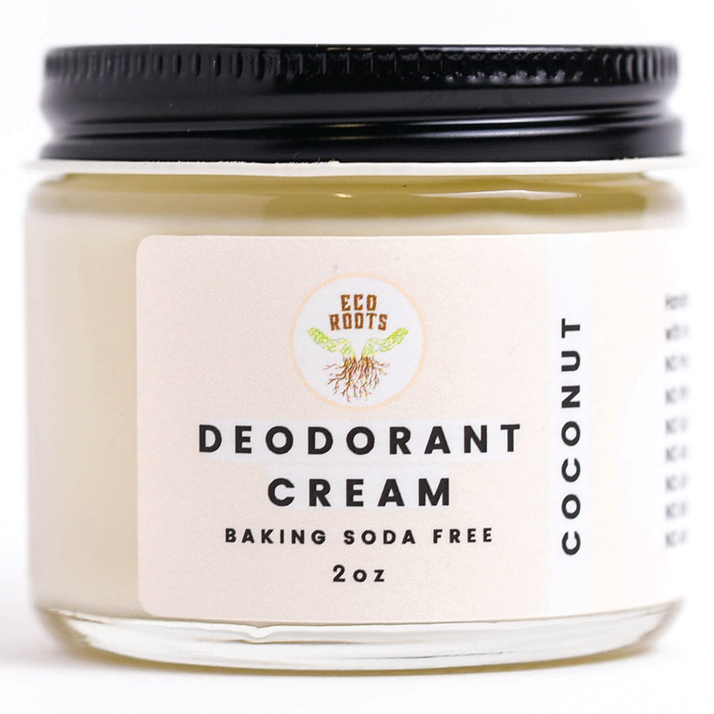 ECO ROOTS natural deodorant cream packaging highlights vegan formula and clean branding