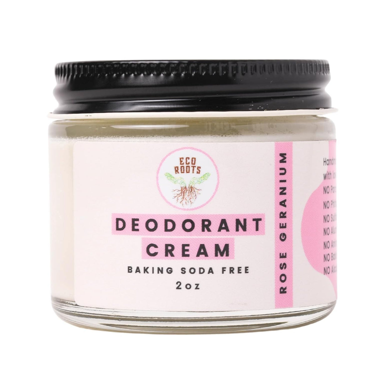ECO ROOTS natural deodorant rose-geranium tube aluminum-free protection for sensitive skin.