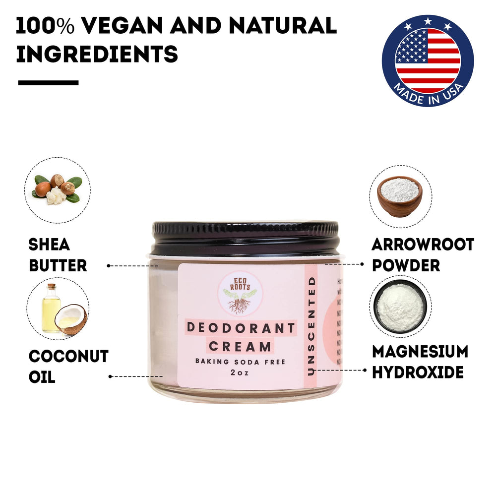 ECO ROOTS vegan deodorant branding on label communicates plant-based, ethical choice.
