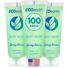EcoEarth travel size body wash bottle with Spring Breeze scent for guest rooms.