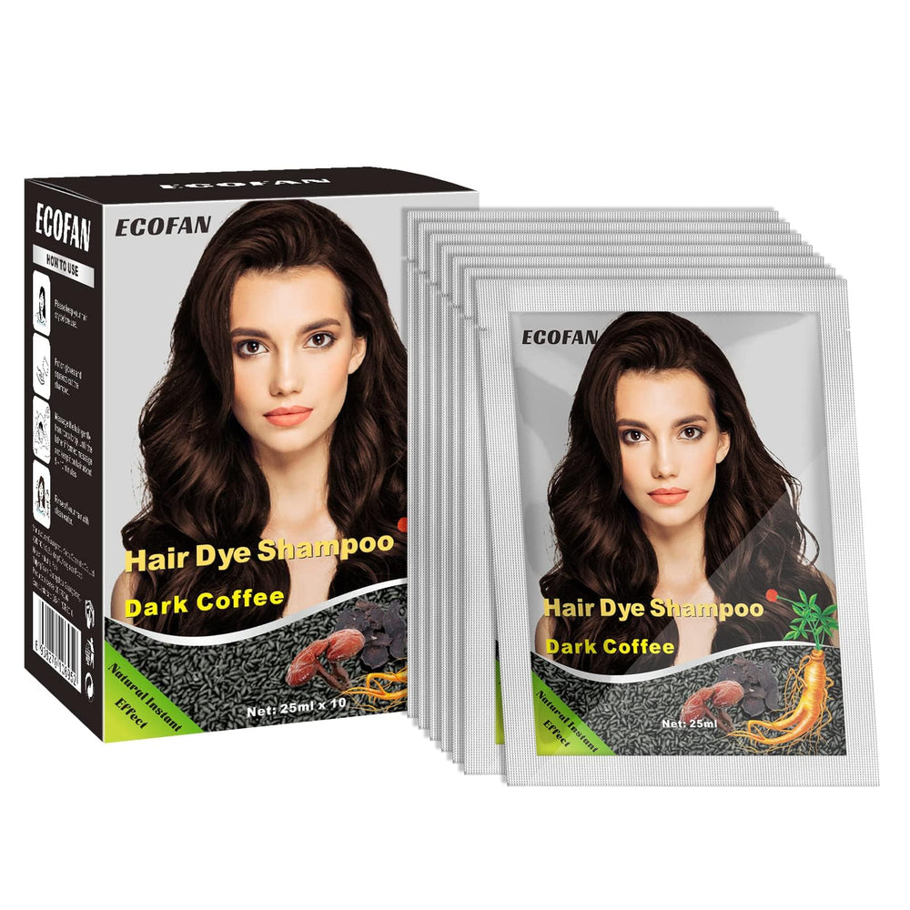ECOFAN dark coffee hair color shampoo packaging shows at home dye convenience