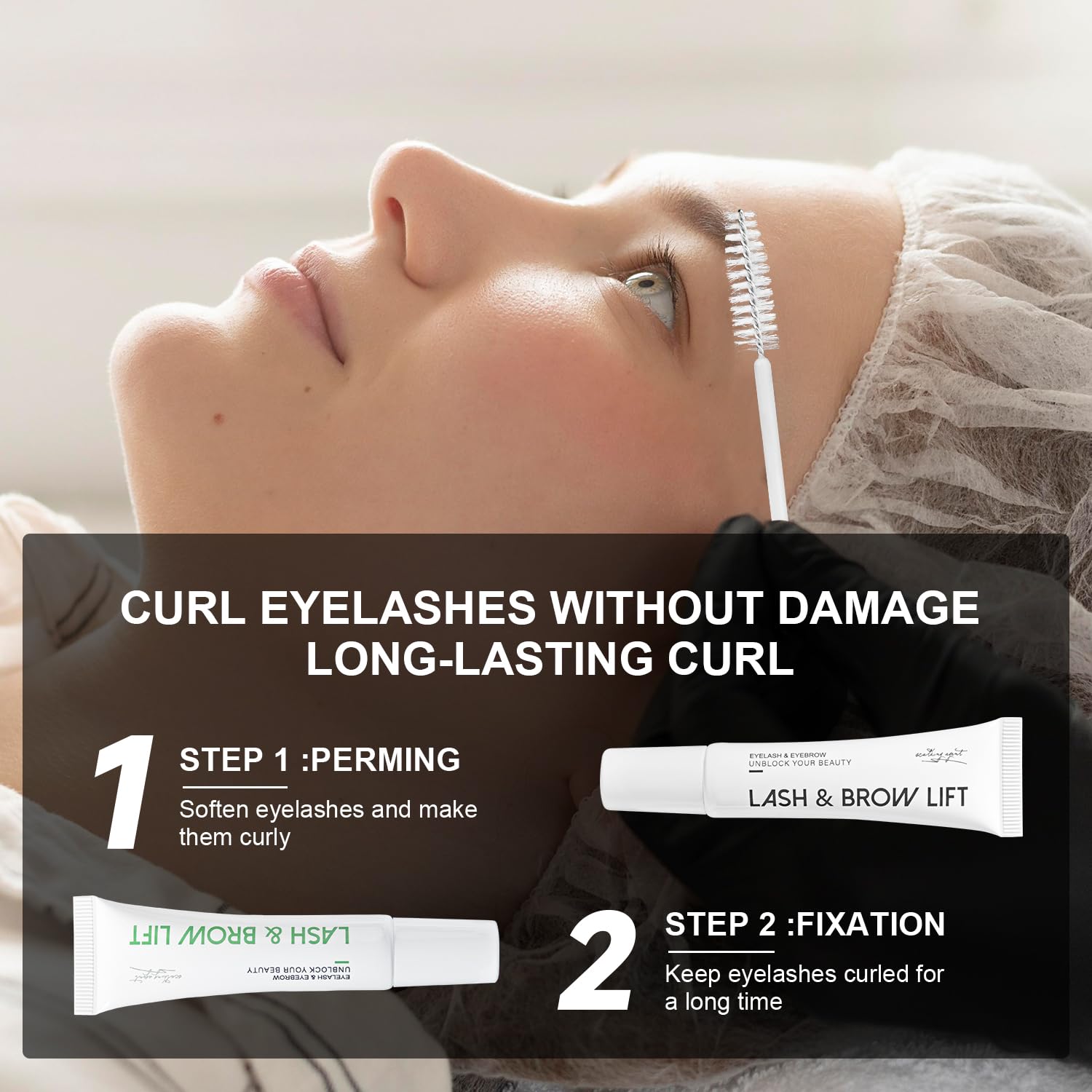 ECOFAN Lash Lift Kit perm step demonstrates fast two-step lift for dramatic eyes.
