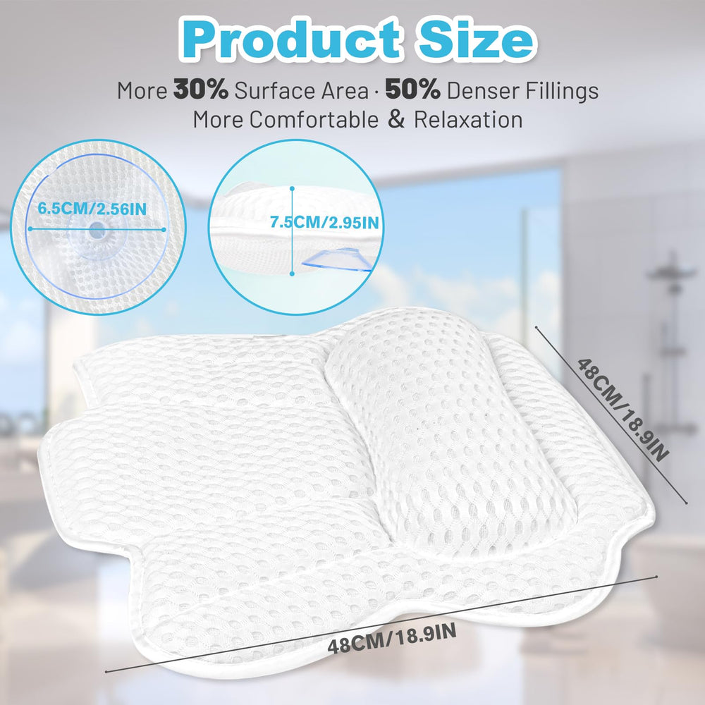 EcoHLL bath pillow showing six oversized suction cups for a secure tub attachment.