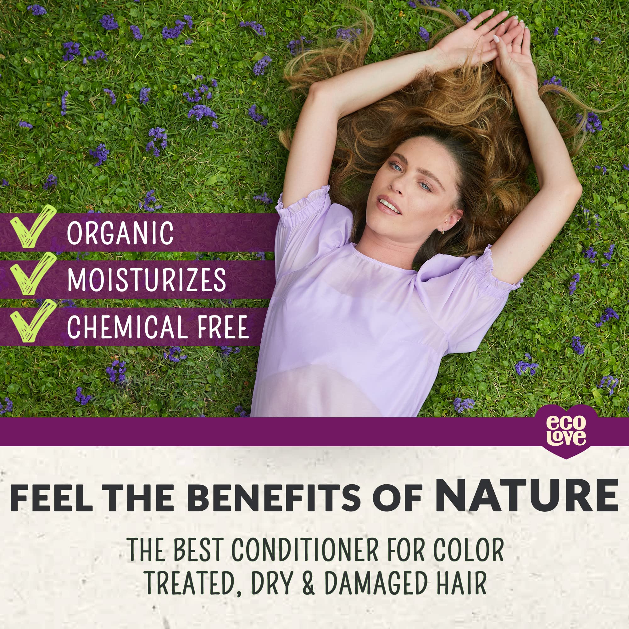 ecolove hair after-use scene shows soft, detangled strands ready for styling.