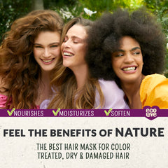 ecoLove hair mask ingredients closeup features organic blueberries and lavender for conditioning.