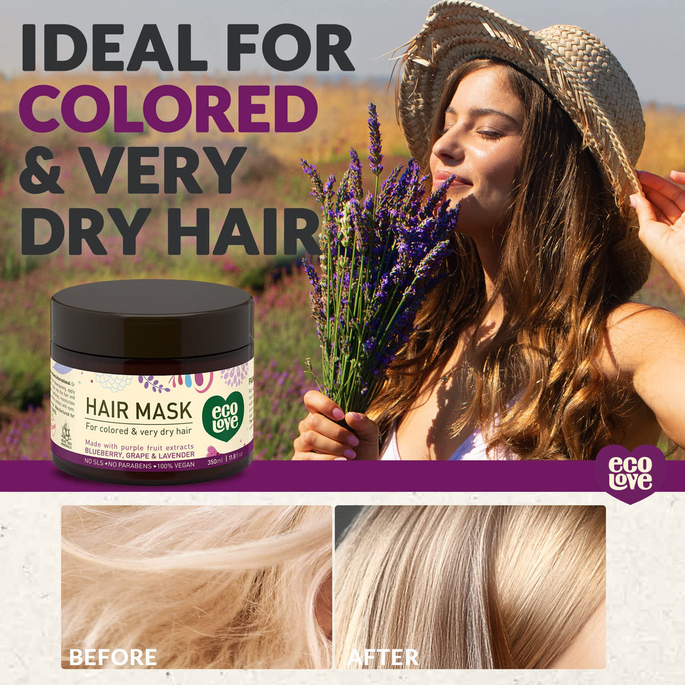 ecoLove purple collection conditioner bottle highlights detangling for smoother, frizz-free hair.