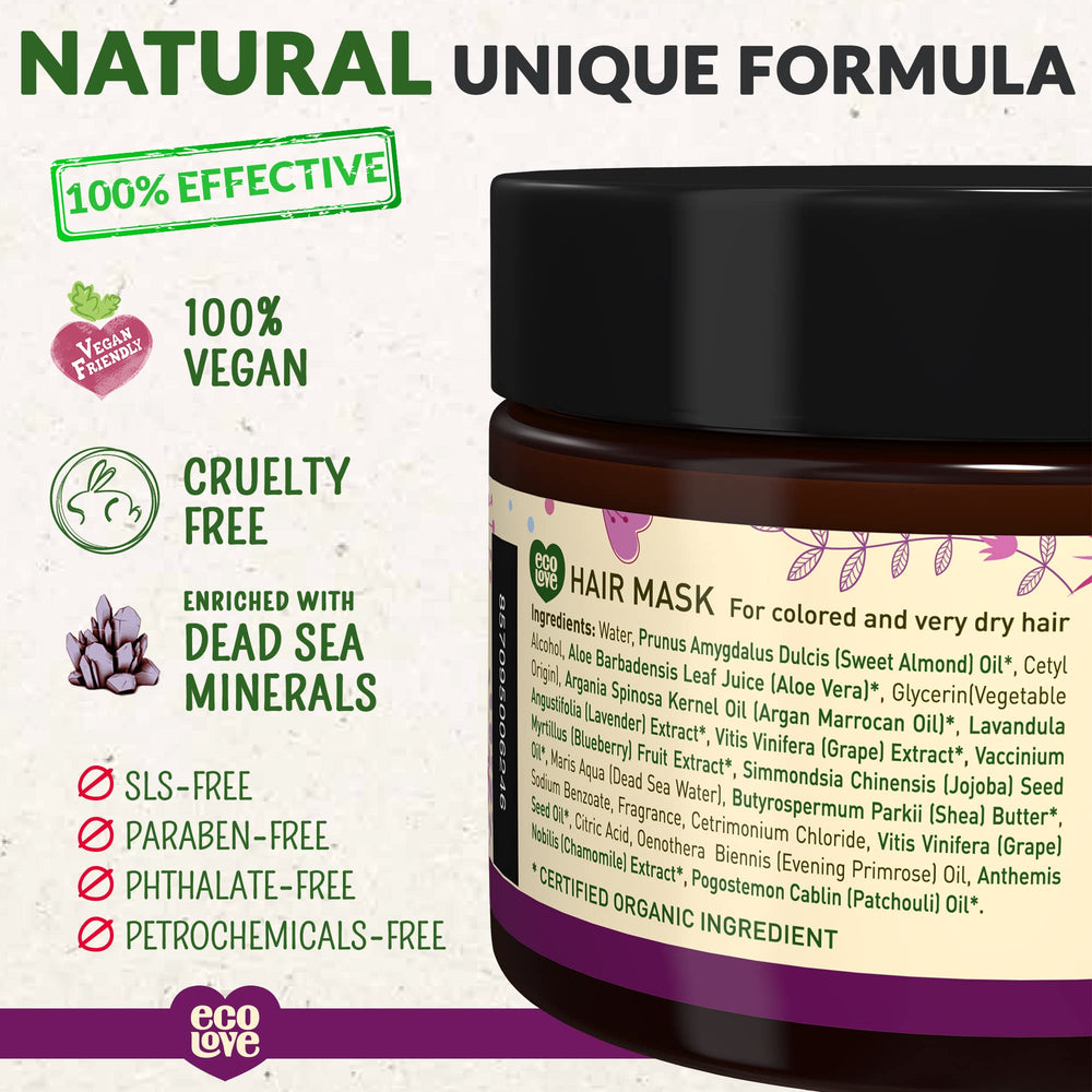ecoLove purple collection shampoo bottle demonstrates color-safe cleansing for vibrant hair.