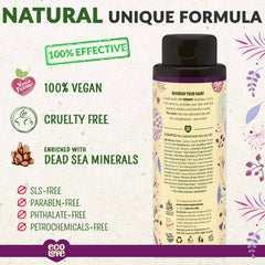 ecoLove Purple Shampoo label closeup showing vegan and cruelty-free promise for gentle cleansing.