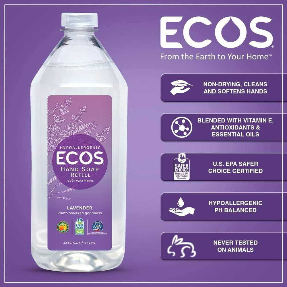 ECOS Lavender Hand Soap pour action demonstrates quick lather