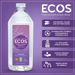 ECOS Lavender Hand Soap pour action demonstrates quick lather