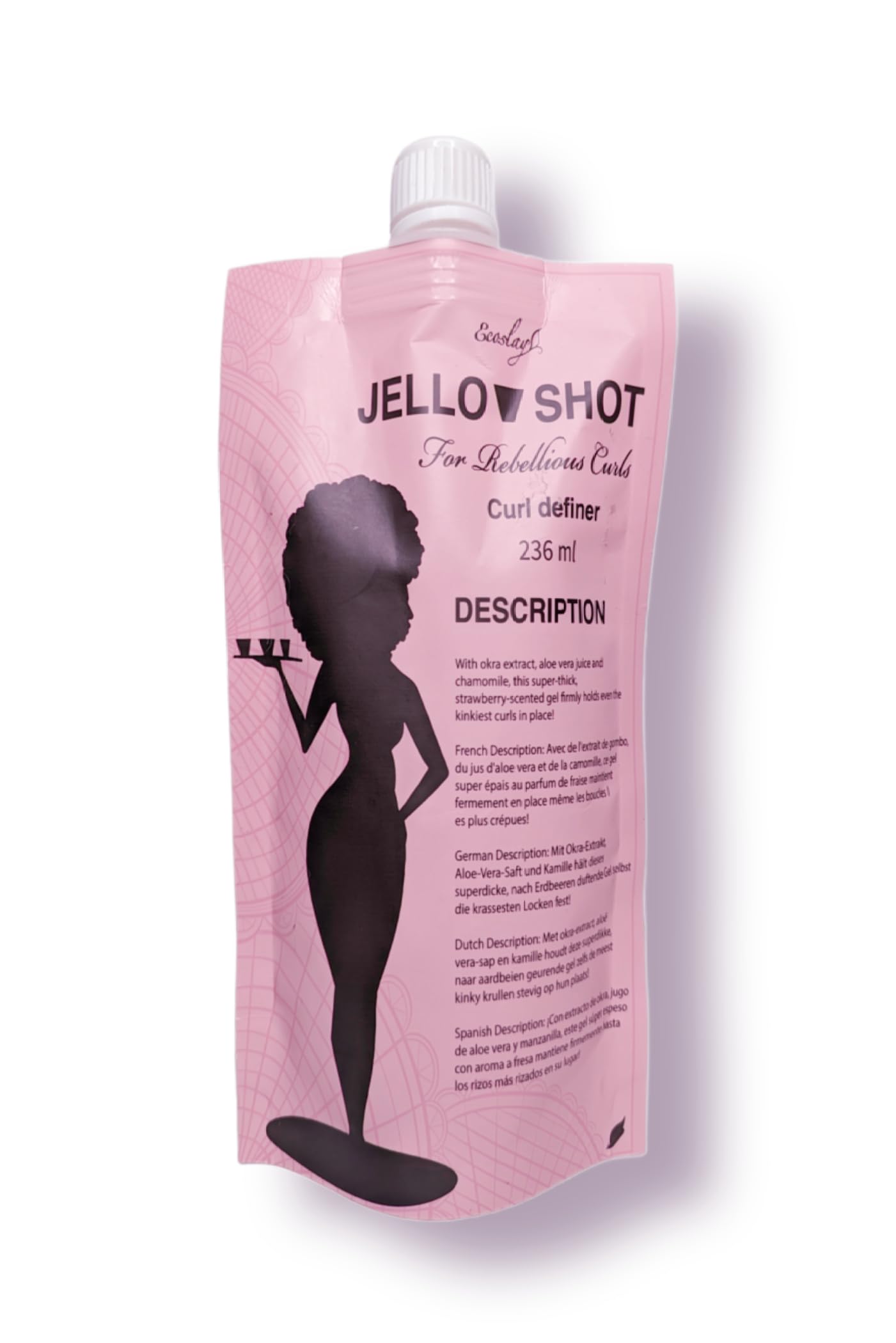 Ecoslay Jello Shot Gel bottle front showing bold hold on curls