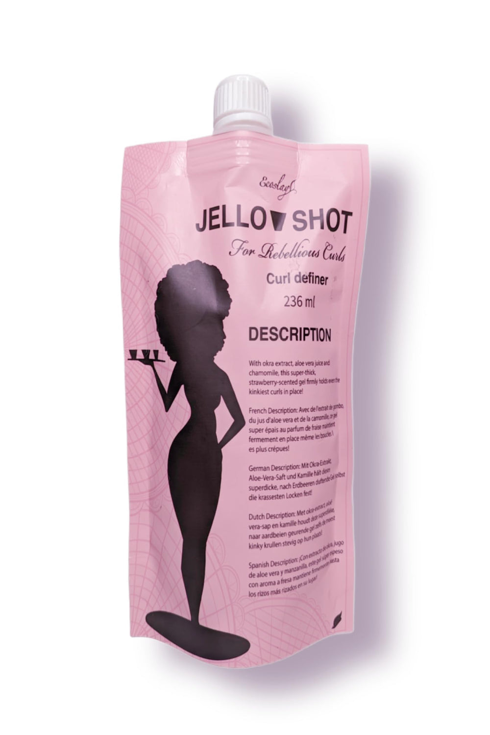 Ecoslay Jello Shot Gel bottle front showing bold hold on curls