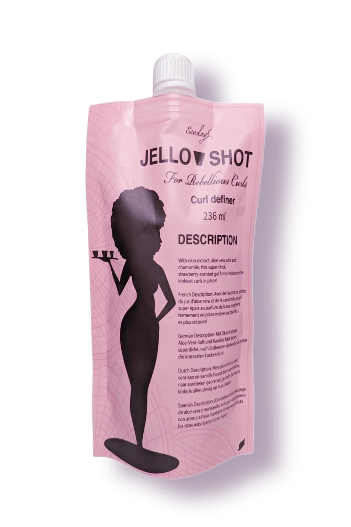Ecoslay Jello Shot Gel bottle front showing bold hold on curls