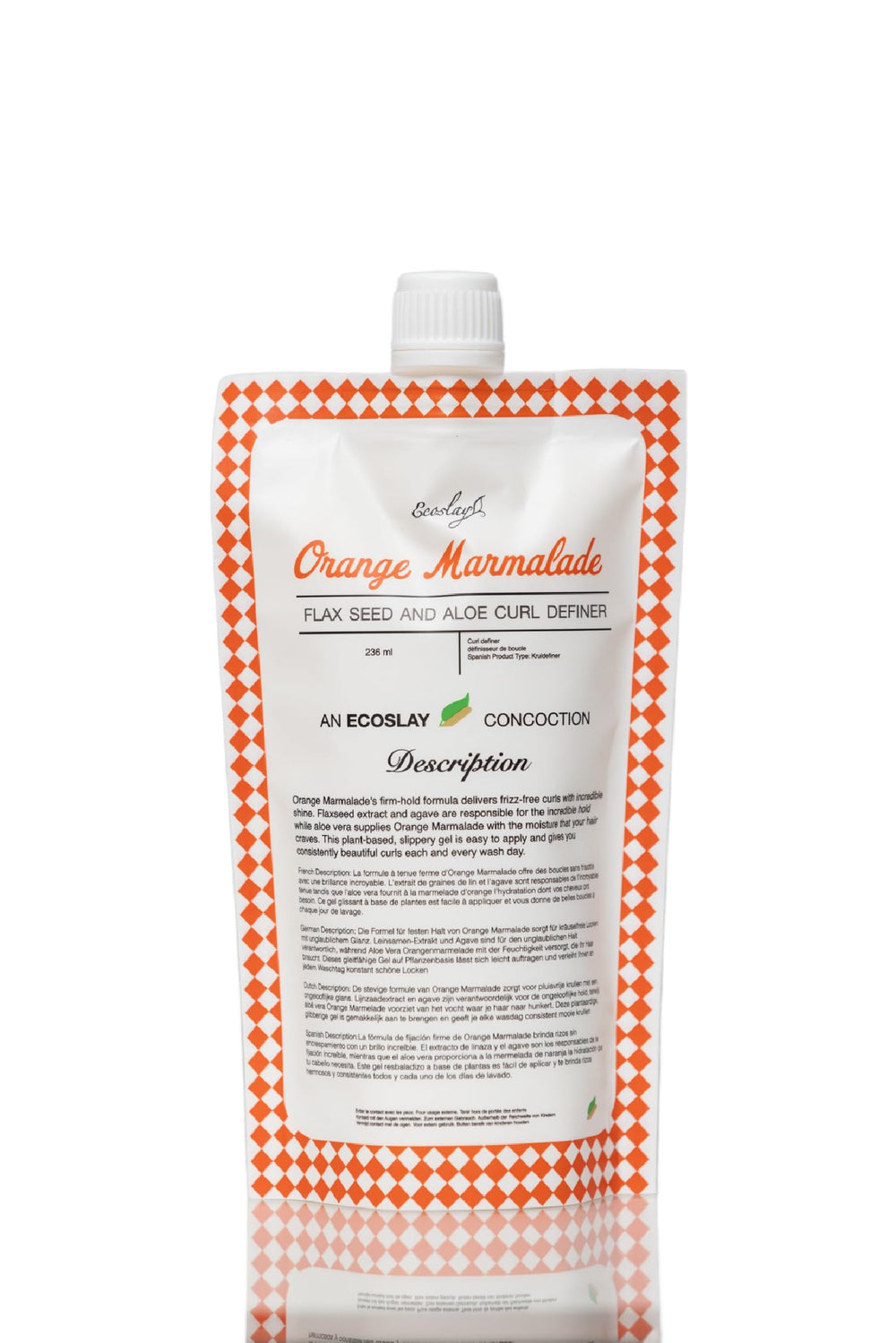 Ecoslay Orange Marmalade Curl Definer Gel bottle close-up for long-lasting hold.