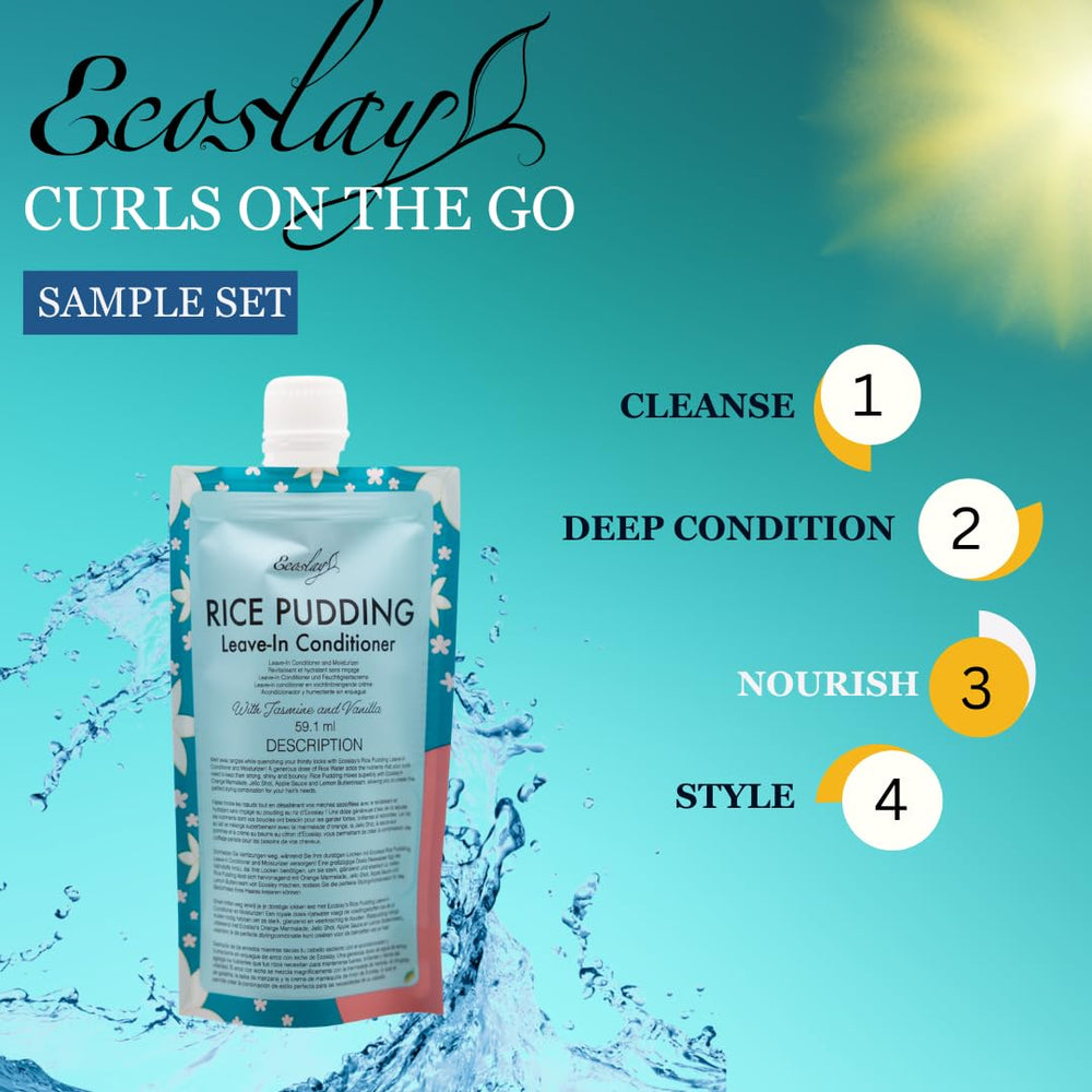Ecoslay Rice Pudding leave-in bottle provides lightweight hydration.
