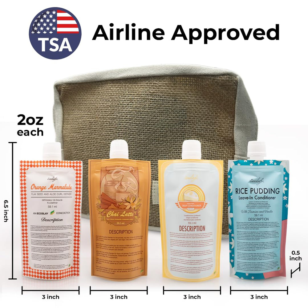 Ecoslay Travel Size Set packaging signals TSA-friendly curls on the go.