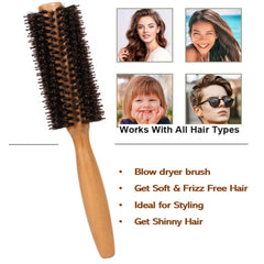 ECOTREES boar-bristle round brush supports styling for short to medium hair.