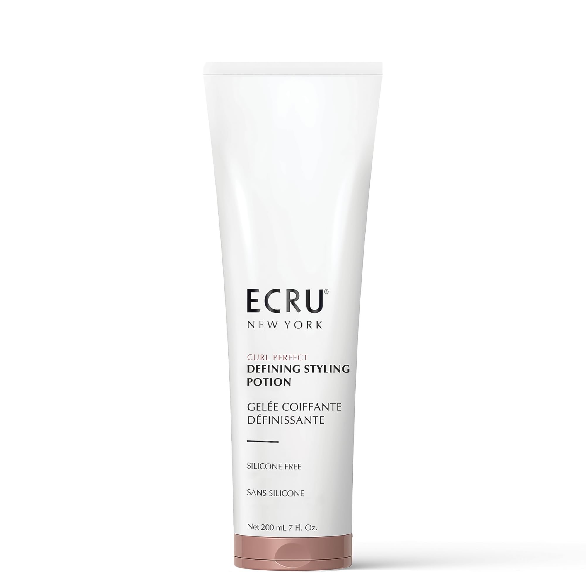 ECRU New York curl-perfect-defining-styling-potion bottle offers lightweight anti-frizz control.