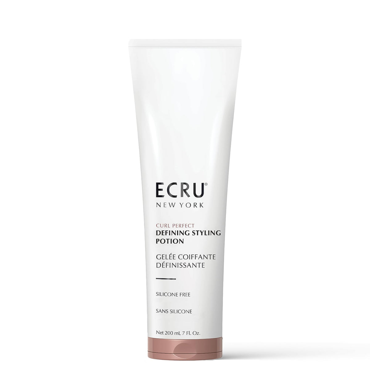 ECRU New York curl-perfect-defining-styling-potion bottle offers lightweight anti-frizz control.