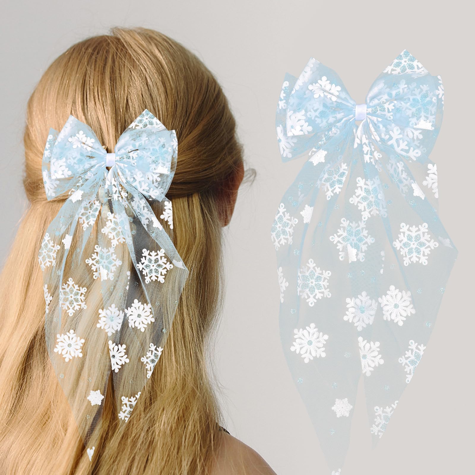 Ecuupas snowflake bow alligator clip in blue for secure styling