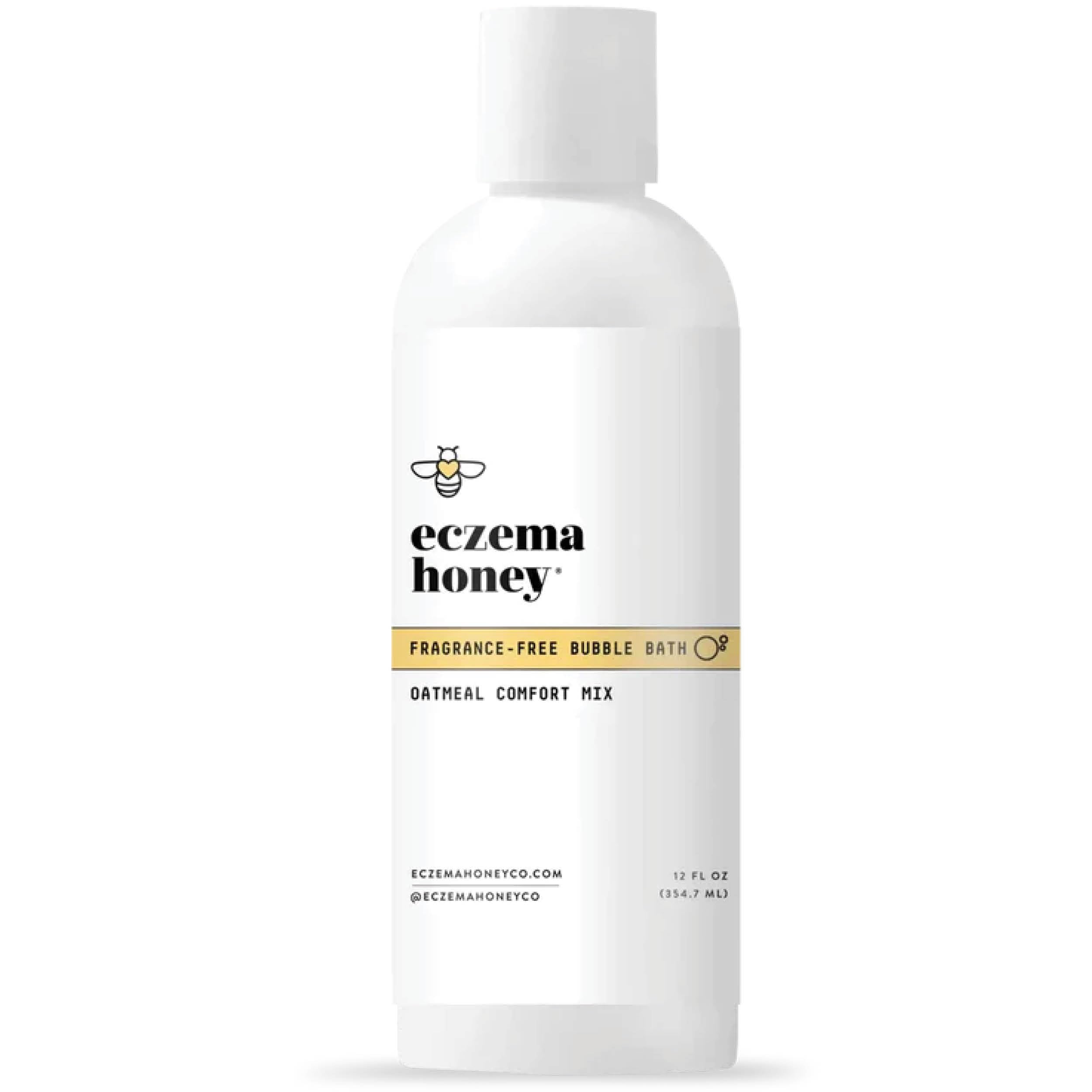 ECZEMA HONEY fragrance-free oatmeal bubble bath bottle demonstrating gentle cleansing for sensitive skin.