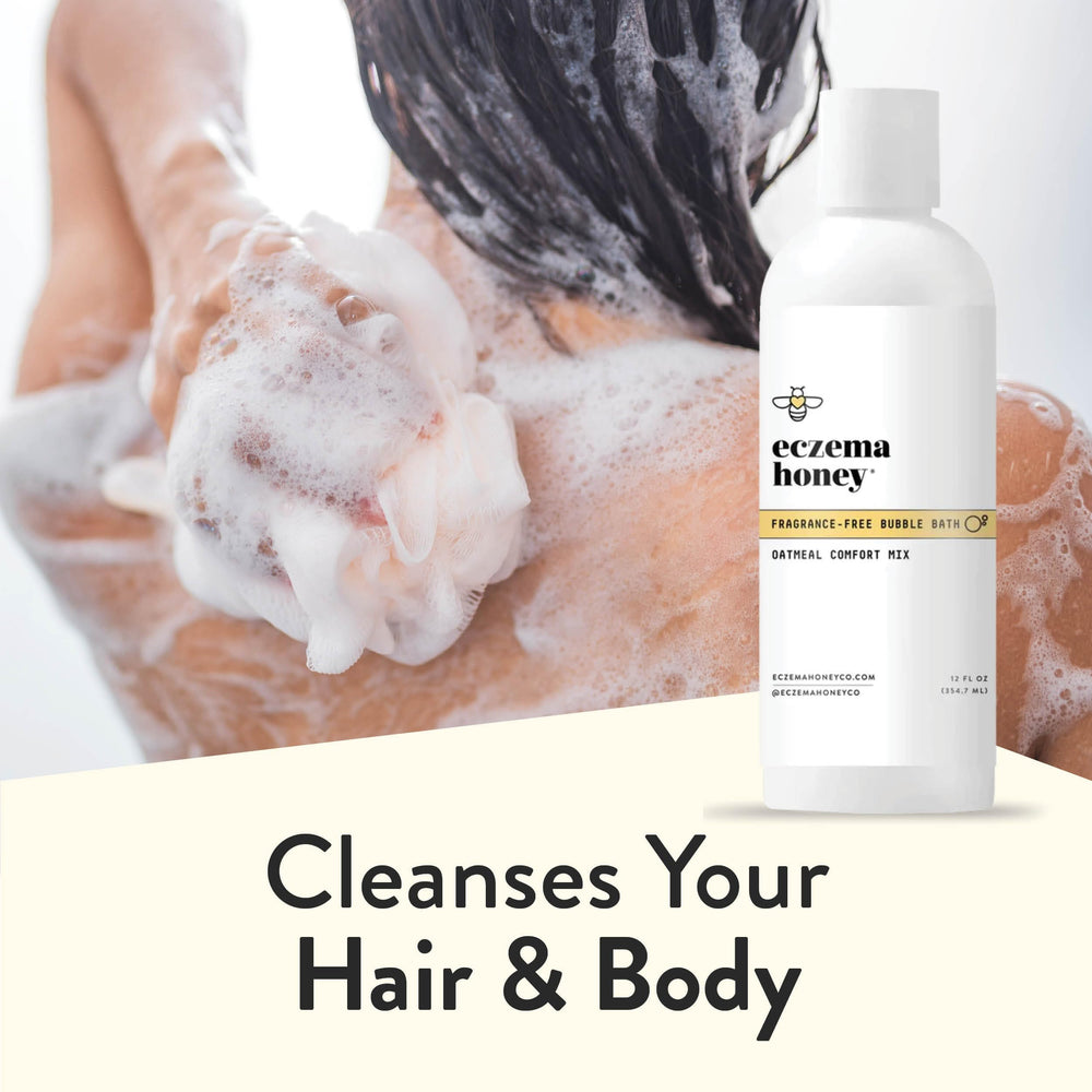 ECZEMA HONEY fragrance-free label highlights no parabens or sulfates for gentle cleansing.