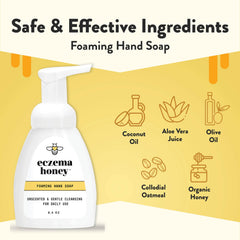 ECZEMA HONEY Gentle Foaming Hand Soap lather closeup shows creamy foam and skin-friendly ingredients