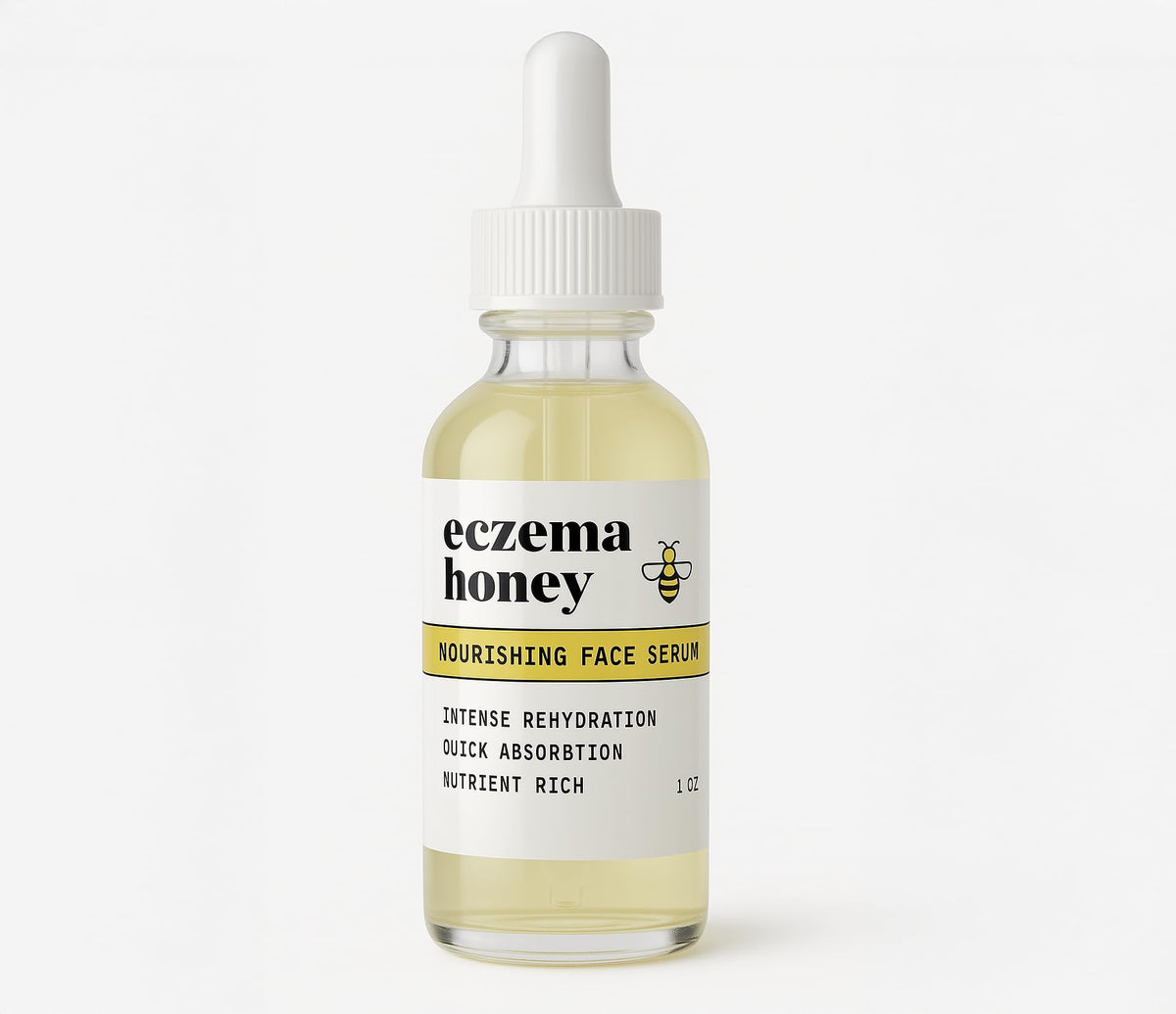 ECZEMA HONEY Nourishing Face Serum bottle pour for lightweight hydration on eczema-prone skin.