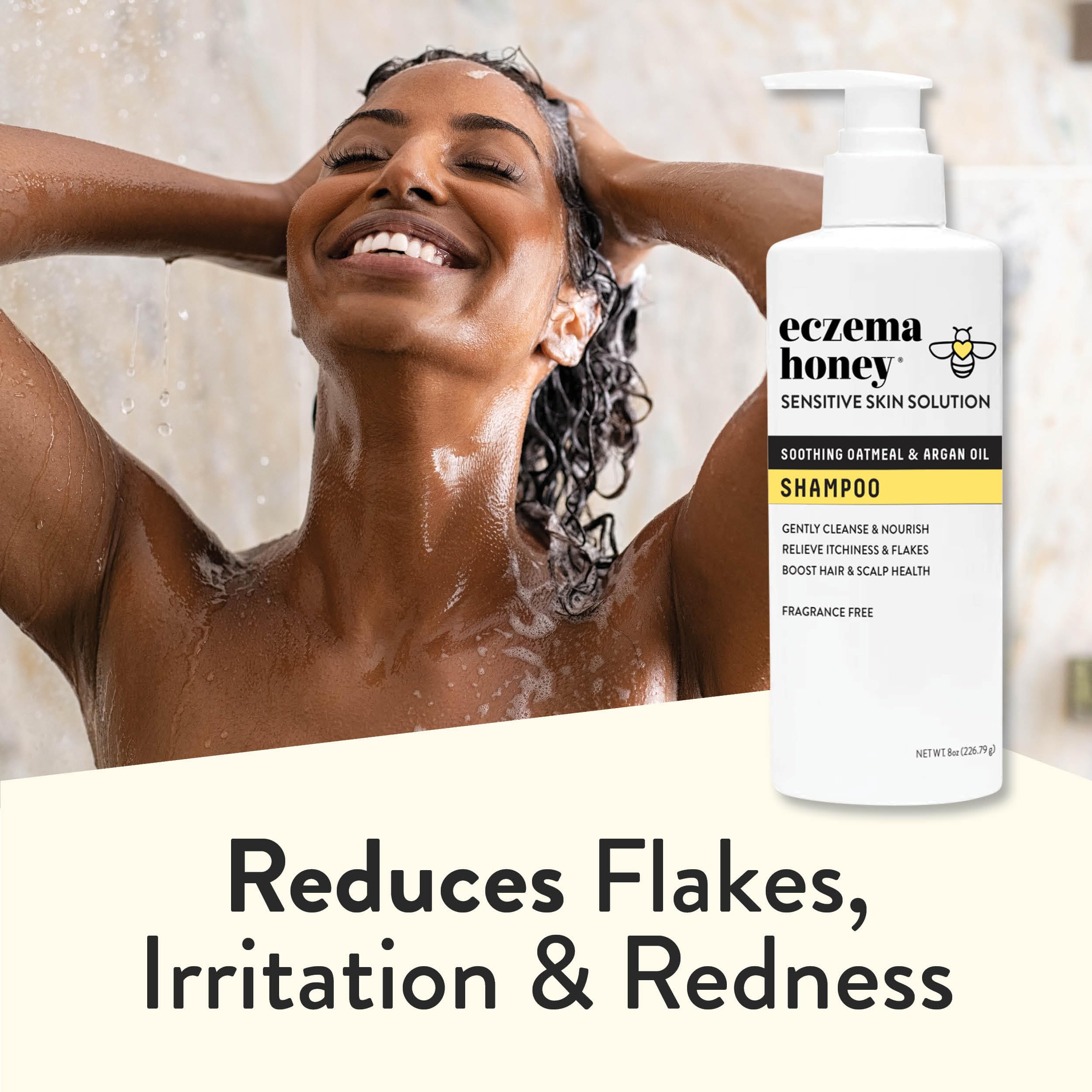 Family-friendly ECZEMA HONEY Nourishing Shampoo suitable for kids and adults.