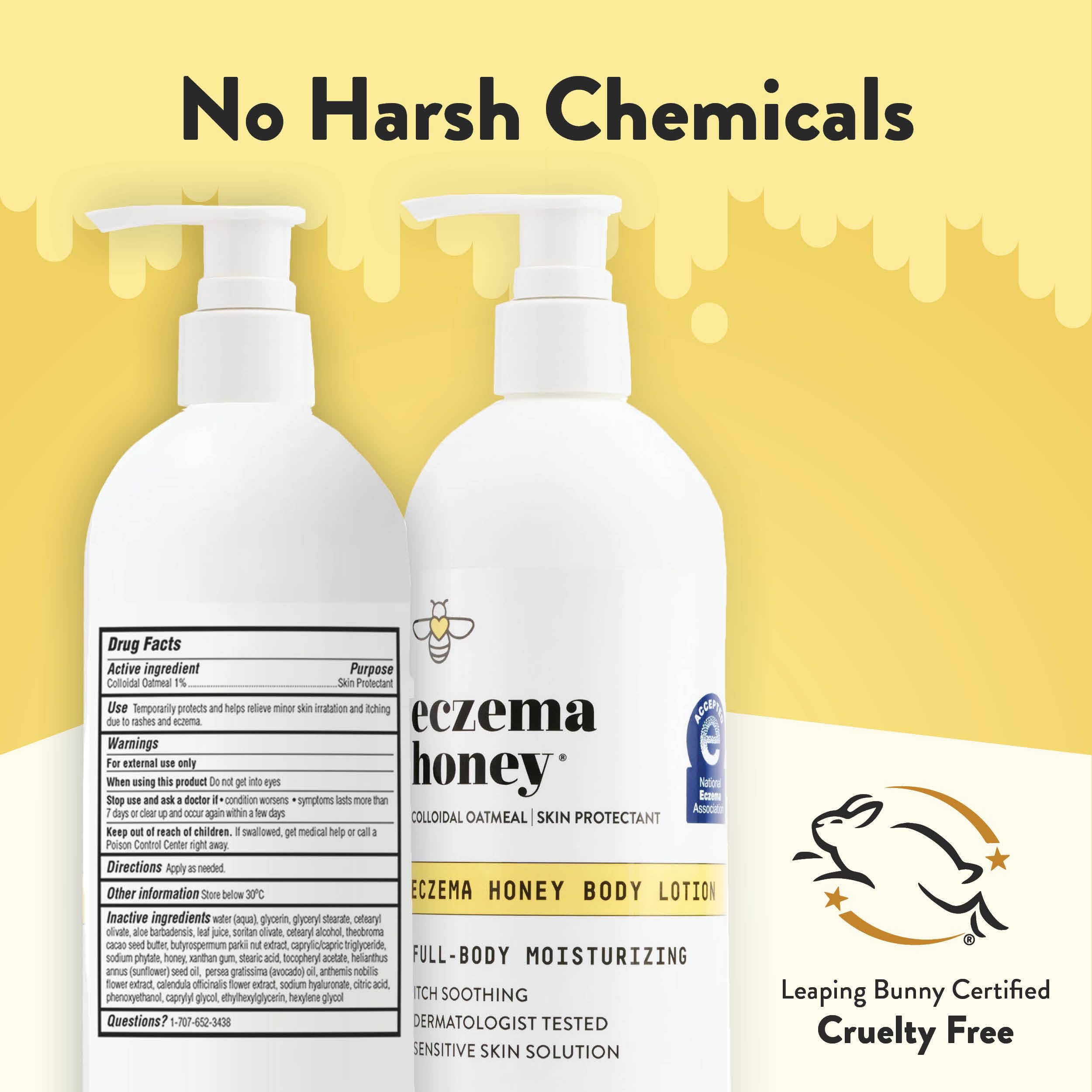 ECZEMA HONEY oatmeal bottle – colloidal oatmeal soothes itching on elbows and knees