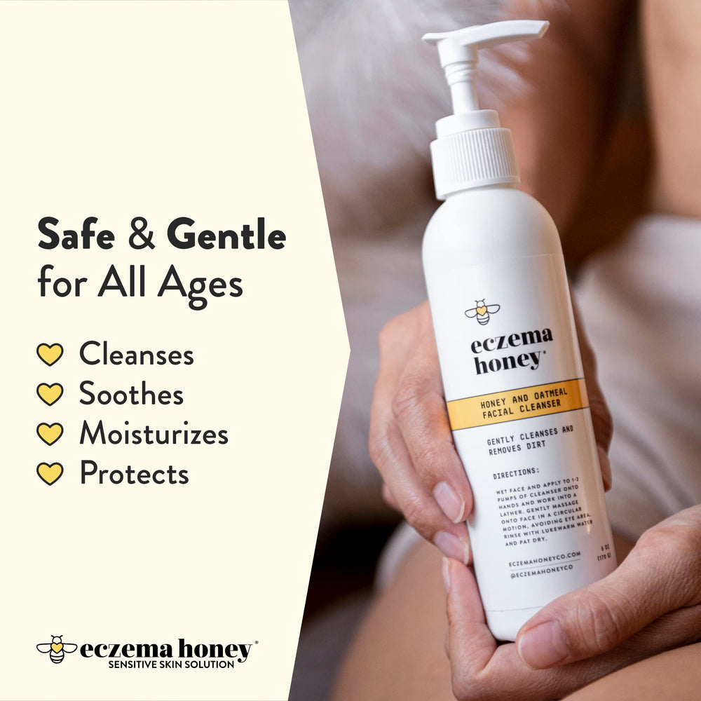 Close-up of colloidal oatmeal, oat extract, and honey in ECZEMA HONEY cleanser