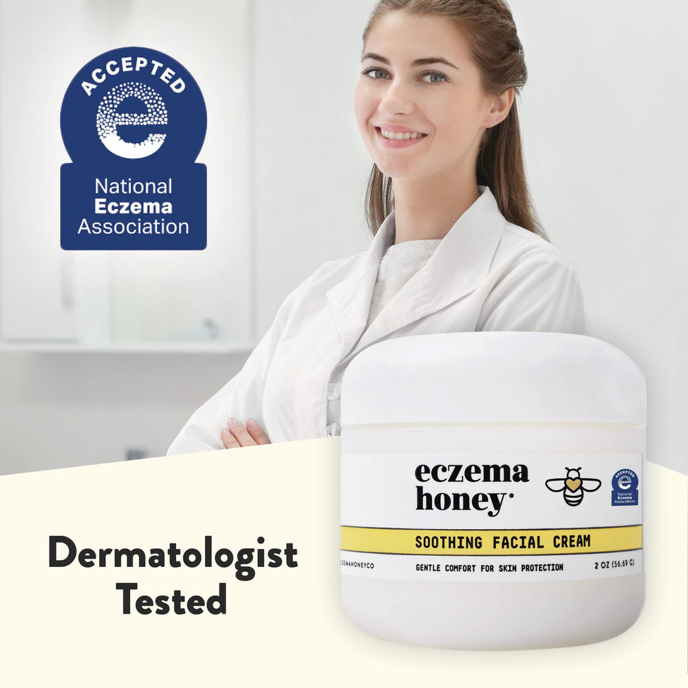 Eczema Honey soothing facial cream before and after results on dry skin.