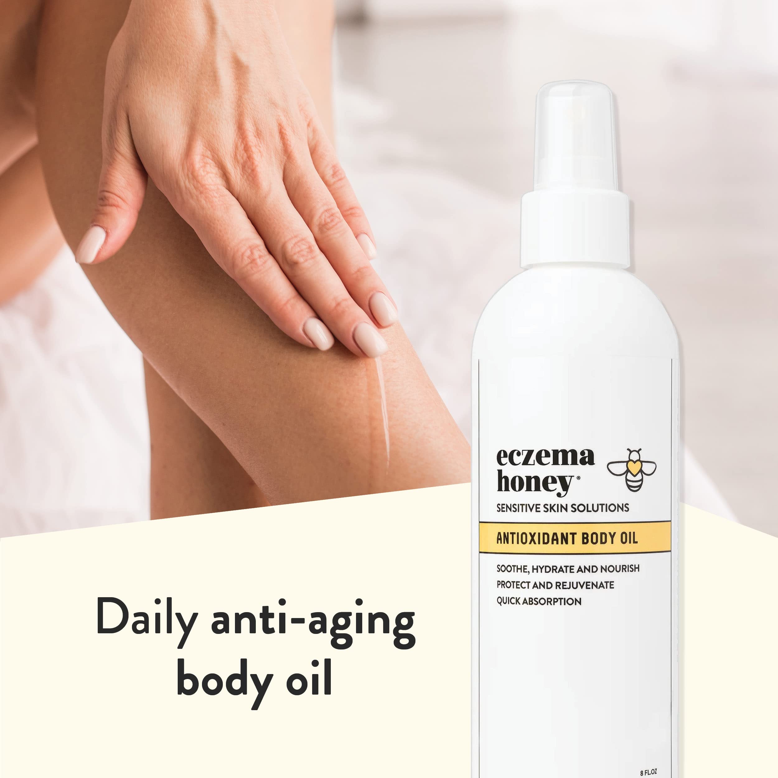 Unscented Eczema Honey body oil for fragrance-free daily moisture