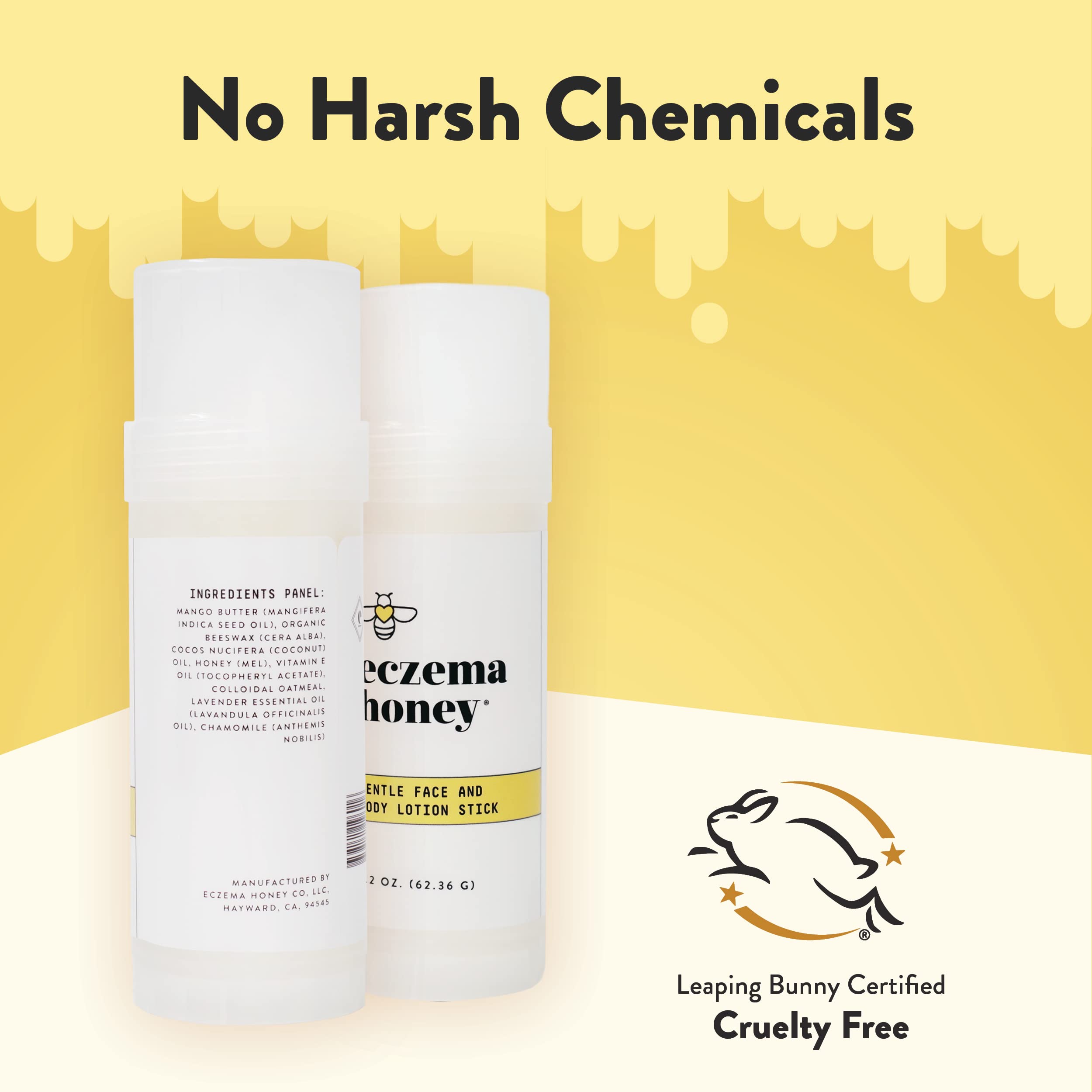 ECZEMA HONEY colloidal oatmeal texture close-up emphasizes hydrating, soothing feel.