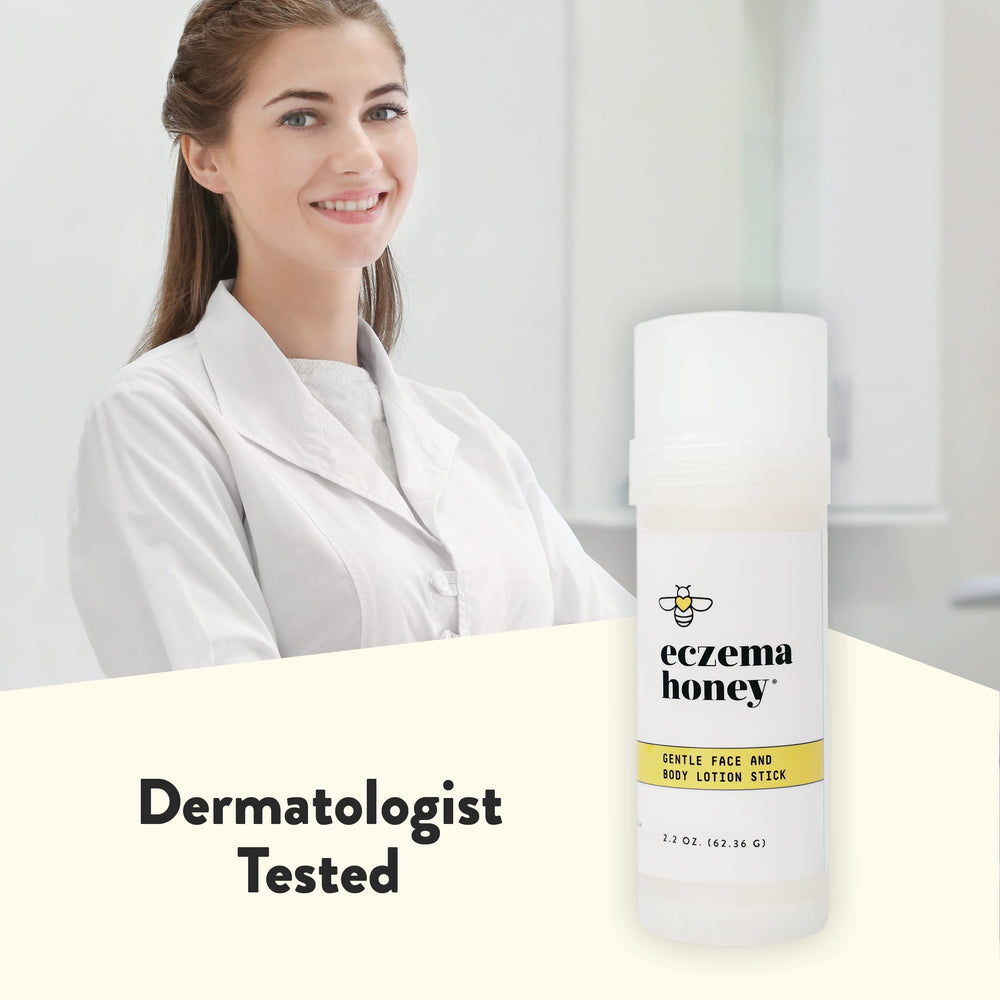 ECZEMA HONEY daily-use tested skin-care image shows gentle care for face and body.