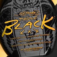 Ed Hardy Black XXX blue tansy protects tattoo color and fade during tanning.