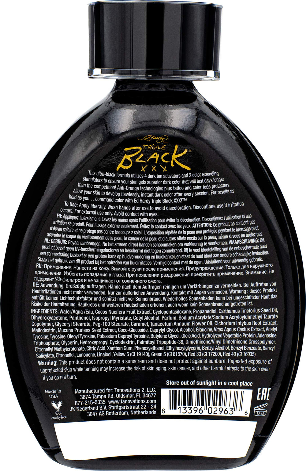 Closeup of Ed Hardy Black XXX lotion pump top for smooth, even application.