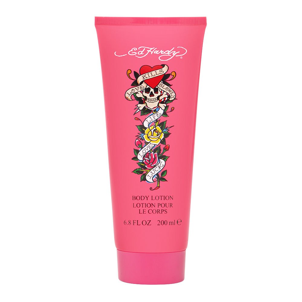 Ed Hardy Christian Audigier body lotion bottle shows 6.8 oz size for daily moisturization.